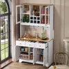 A white and wood-grain sideboard with glass doors and drawers, filled with various items like bottles, glasses, and decorative objects. Produktbild-Vorschau