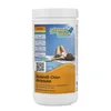 A white plastic container of Planet Pool Schnell-Chlor-Granulat with a label showing a woman relaxing by a pool. Produktbild-Vorschau