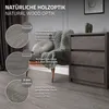 A close-up view of vinyl flooring with descriptive text and close-up insets highlighting texture and bevel. Podgląd zdjęcia produktu