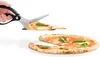 A hand is using a pair of pizza scissors to cut a slice of pizza from a whole pizza. Another slice is already cut and resting on the pizza. Anteprima dell’immagine prodotto