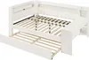 A white daybed with a pull-out trundle bed extended. Produktbild-Vorschau