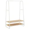 A white metal garment rack with two wooden shelves, shown against a white background. Náhled obrázku produktu
