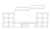 A line drawing of a modular furniture set for a living room, including shelves, a media console, and wall shelves. Produktbild-Vorschau