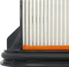 A close-up view of a pleated filter with black and orange trim. Produktbild-Vorschau