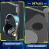 A collage image showing a pair of headphones hanging on a stand and a close-up of a textured surface with a cable management detail. Podgląd zdjęcia produktu