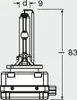 A technical drawing of a car headlight bulb with dimensions. Produktbild-Vorschau