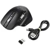 A black wireless mouse and its accessories are displayed on a white background. Produktbild-Vorschau