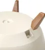 Close-up view of the bottom of a white plant pot with three brown legs. Produktbild-Vorschau