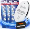 Product packaging and a single battery are shown with a background of blue lightning effects and a black tag with German flag colors. Produktbild-Vorschau