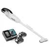 A white handheld vacuum cleaner with a long extension wand, a charging station, and two batteries are displayed against a white background. Náhled obrázku produktu
