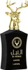 A black perfume bottle with a gold deer head cap and gold text on the front. Voir les images du produit