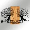 A metal wall art sculpture depicting two tree-like faces looking at each other, mounted on a wooden panel. Produktbild-Vorschau