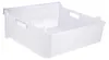 A white plastic refrigerator drawer with handles. Produktbild-Vorschau