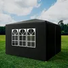 A black party tent with three arched windows is set up on a grassy lawn under a cloudy blue sky. Produktbild-Vorschau