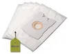 A stack of white vacuum cleaner bags with a green tag indicating quantity. Produktbild-Vorschau