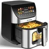 A black and silver air fryer with a digital display and a window showing french fries inside. Produktbild-Vorschau