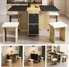 A collage of images showing a dining set with a table and stools in different configurations and settings. Produktbild-Vorschau