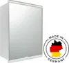 A white medicine cabinet with a mirrored door, next to a circular graphic indicating "Made in Germany" with the German flag. Náhled obrázku produktu