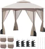 A khaki colored gazebo with mosquito netting and accessories on a white background. Náhled obrázku produktu