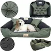 A collage of images showing a dog bed from different angles, including close-ups of its material and a dog resting in it. Náhled obrázku produktu