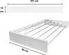 A white aluminum clothes drying rack is shown from a slightly elevated angle, with dimensions indicated by text overlays. Produktbild-Vorschau