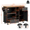 A diagram showing the dimensions of a black kitchen cart with a wooden top. Produktbild-Vorschau