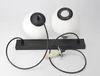 Two white glass globe pendant lights with black accents and a black rectangular base, with wires and mounting hardware. Podgląd zdjęcia produktu