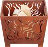 A square, rusty metal fire pit filled with firewood, set against a white background. Podgląd zdjęcia produktu