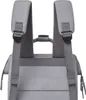 Close-up view of the top portion of a gray backpack, focusing on the shoulder straps and handle. Produktbild-Vorschau