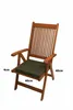 A wooden garden chair with a green cushion, shown against a white background with dimensions indicated. Produktbild-Vorschau