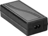 A black AC/DC voltage converter adapter is shown from a diagonal angle on a white background. Produktbild-Vorschau