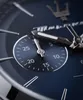 A close-up shot of a dark blue Maserati watch face with silver hands and markers. Náhľad obrázku produktu