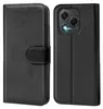 A black flip case for a smartphone is shown from the front and back. Produktbild-Vorschau