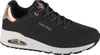 A side view of a black Skechers women's sneaker with rose gold accents. Voir les images du produit