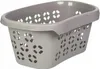 A grey laundry basket with a perforated design. Voir les images du produit