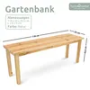 A wooden garden bench with dimensions indicated. Produktbild-Vorschau