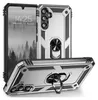 A silver and black rugged phone case with a ring holder is displayed from multiple angles against a white background. Produktbild-Vorschau