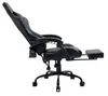 A black gaming chair with a footrest extended, shown from the side. Produktbild-Vorschau