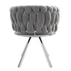 A gray upholstered stool with a braided design and silver metal legs, shown from a slightly elevated side angle against a white background. Produktbild-Vorschau