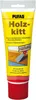A tube of wood filler with product information and an image of the product being applied. Produktbild-Vorschau