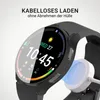 A smartwatch with a protective case is shown being wirelessly charged. Produktbild-Vorschau