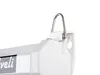 A close-up view of the hanging mechanism of a white projector screen. Náhled obrázku produktu