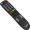 A black remote control with various buttons and labels, set against a white background. Produktbild-Vorschau