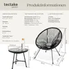 Product information and dimensions for a garden chair and table set. Náhled obrázku produktu