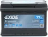 A front view of an EXIDE Premium EA 770 car battery. Podgląd zdjęcia produktu
