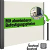 A cream-colored side awning with green text and a close-up inset showing mounting hardware. Anteprima dell’immagine prodotto