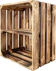A wooden crate with shelves, presented against a white background. Produktbild-Vorschau
