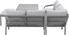 A sectional outdoor sofa and dining table set, viewed from the back. Produktbild-Vorschau