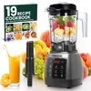 A blender, a cookbook, and a glass of orange juice are displayed with a variety of fruits in the background. Produktbild-Vorschau
