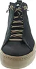 A close-up, front-facing view of a blue high-top sneaker with tan laces and a tan sole. Produktbild-Vorschau